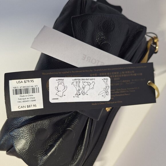 Disney Store Black Minnie Mouse Polka Dot Bow Lrather Gold Accents Dust Bag New - Picture 8 of 10